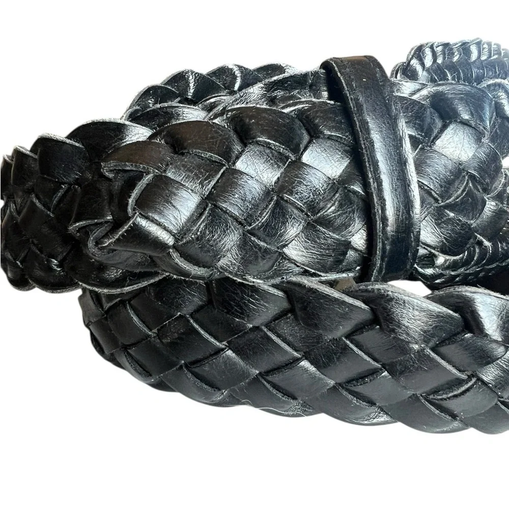 Black Wide Woven Faux Leather Belt Western Boho Casual